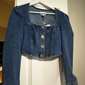 NWT Avec Les Filles Chic Denim Cropped Jacket with Gold Buttons
